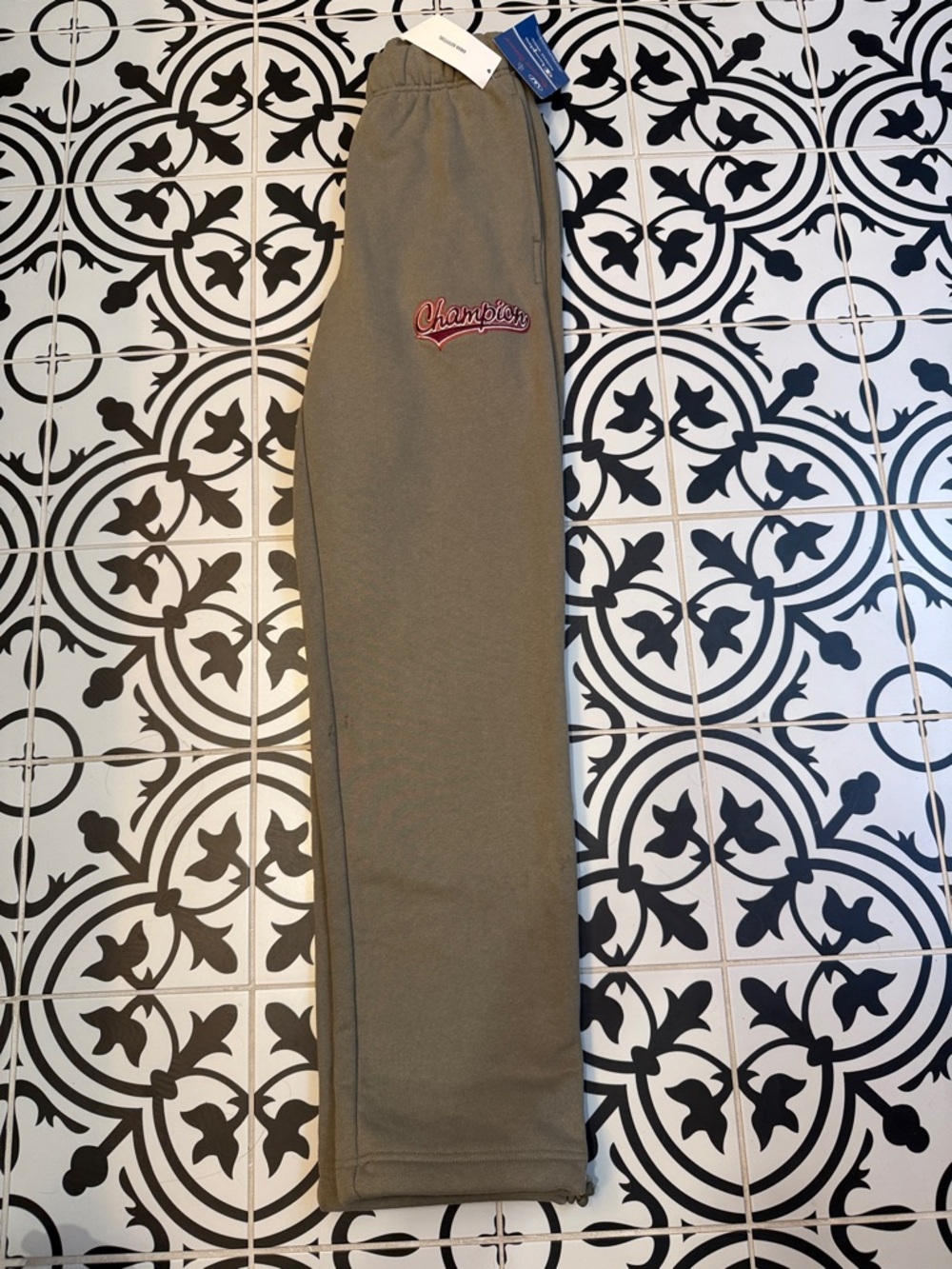 Champion Olive Sweatpants with Red Script Logo NWT